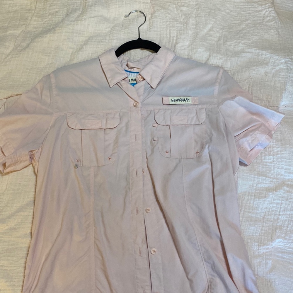 Light Pink Magellan Medium Relaxed Fit Fish Gear Button Down Shirt